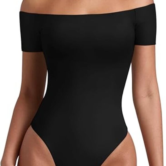 Y2K Sexy Off-Shoulder Bodysuit | Black Onyx Backless Snatched Top (XXL) - Picture 2 of 6